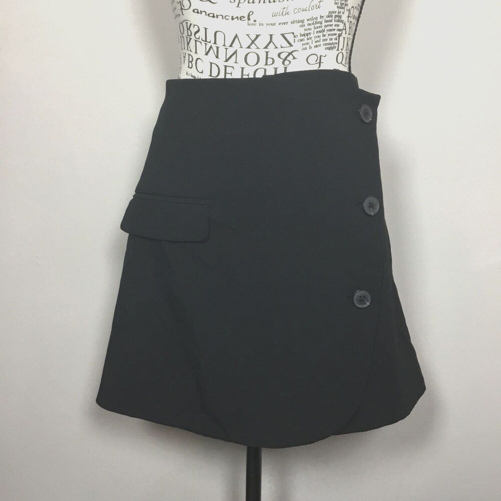 Black knee length skirt round hem wrap closure business casual waist 33"-34"10/M
